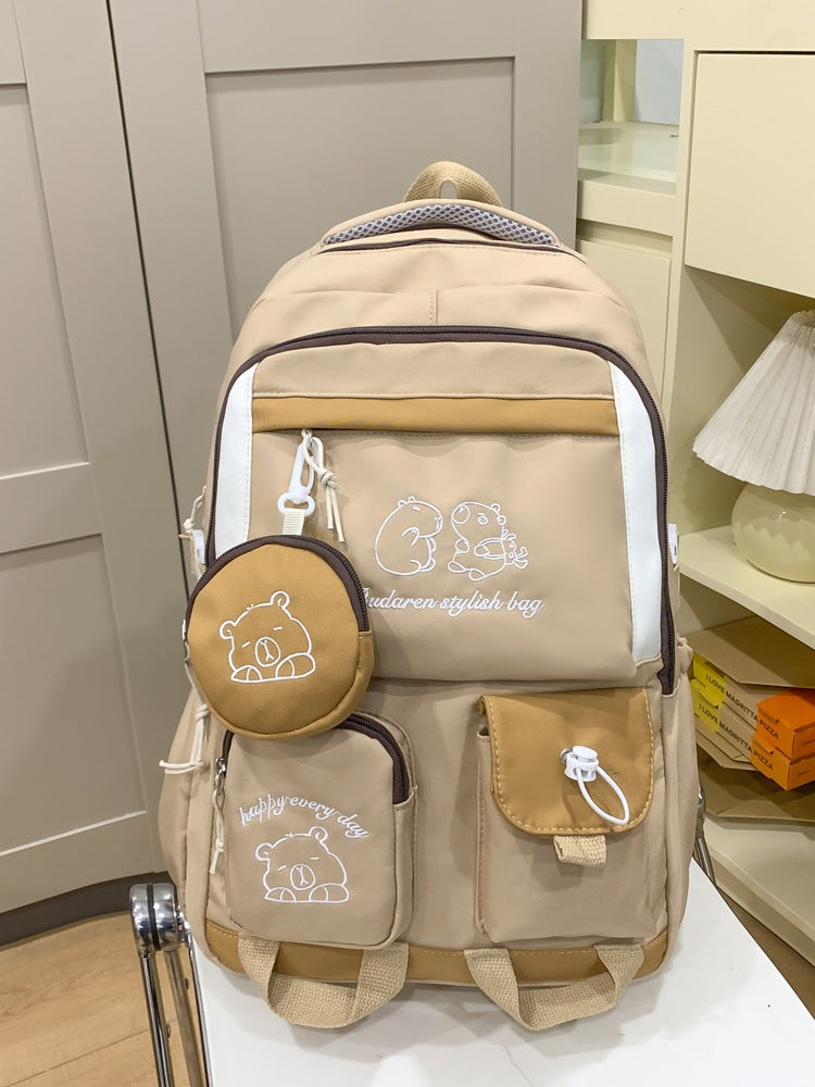 Ins Style School Bag for Girls, Versatile Color-Blocking Large-Capacity Backpack for Middle School and High School Students, Campus Style