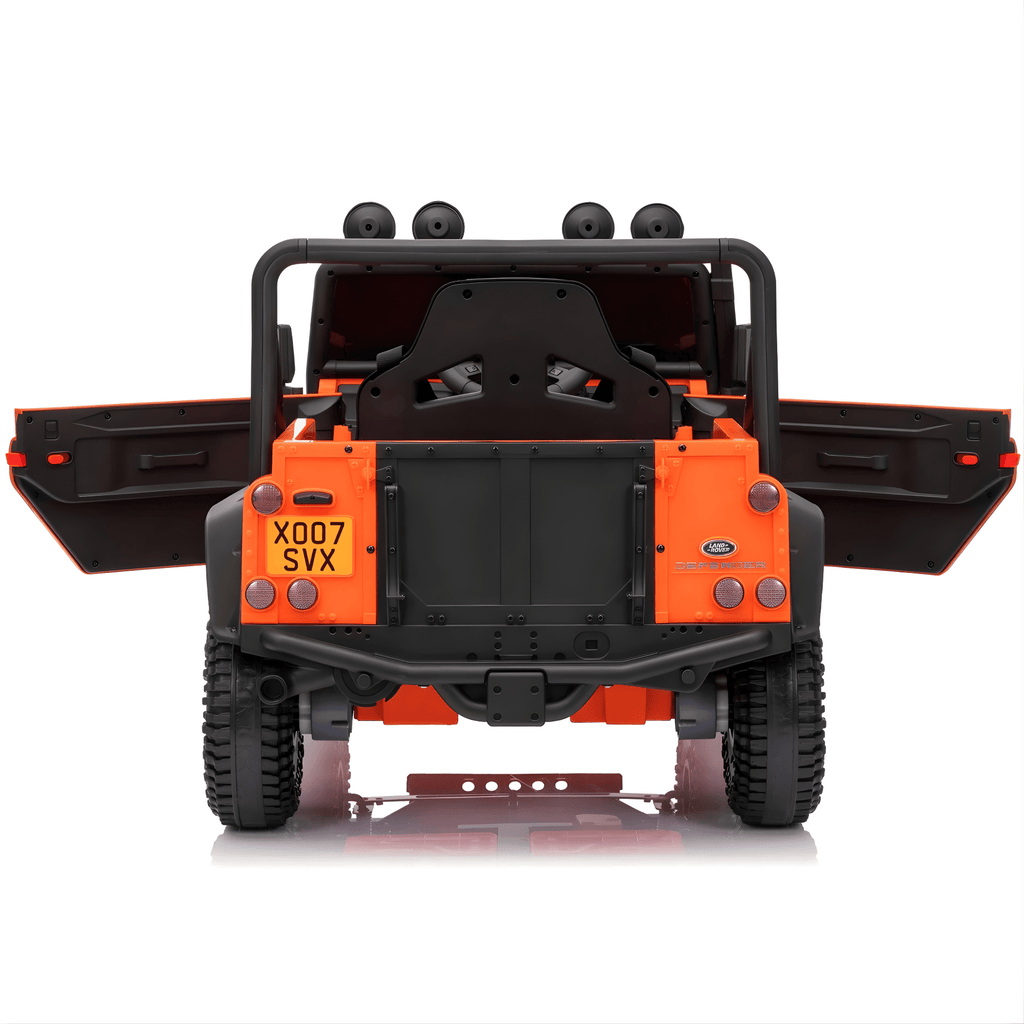 12V Orange Land Rover Defender 1-Seater AWD Ride-on Truck W/ Rubber Wheels, Music Player & RC