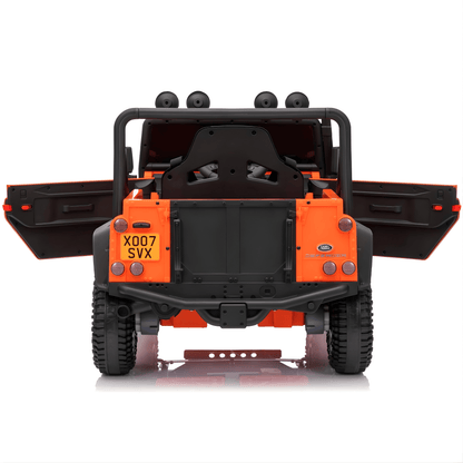 12V Orange Land Rover Defender 1-Seater AWD Ride-on Truck W/ Rubber Wheels, Music Player & RC