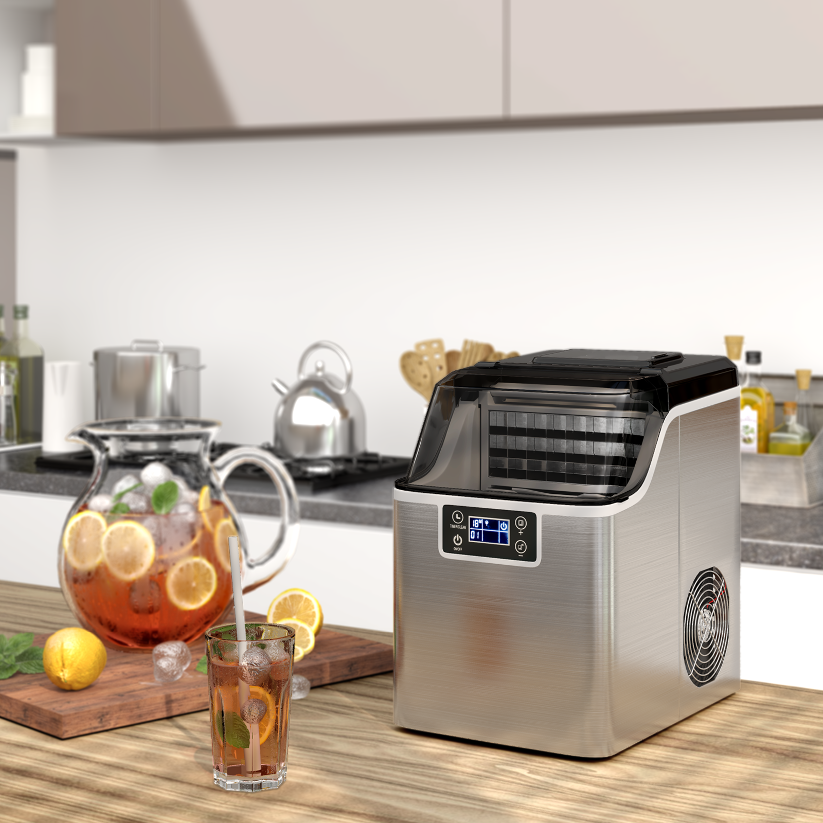Electric Portable Countertop Ice Maker with Ice Scoop and Basket-Sliver