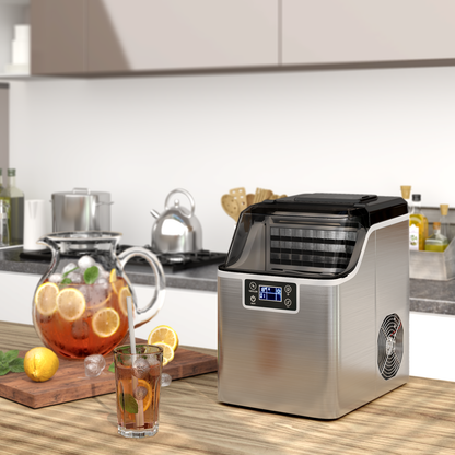 Electric Portable Countertop Ice Maker with Ice Scoop and Basket-Sliver