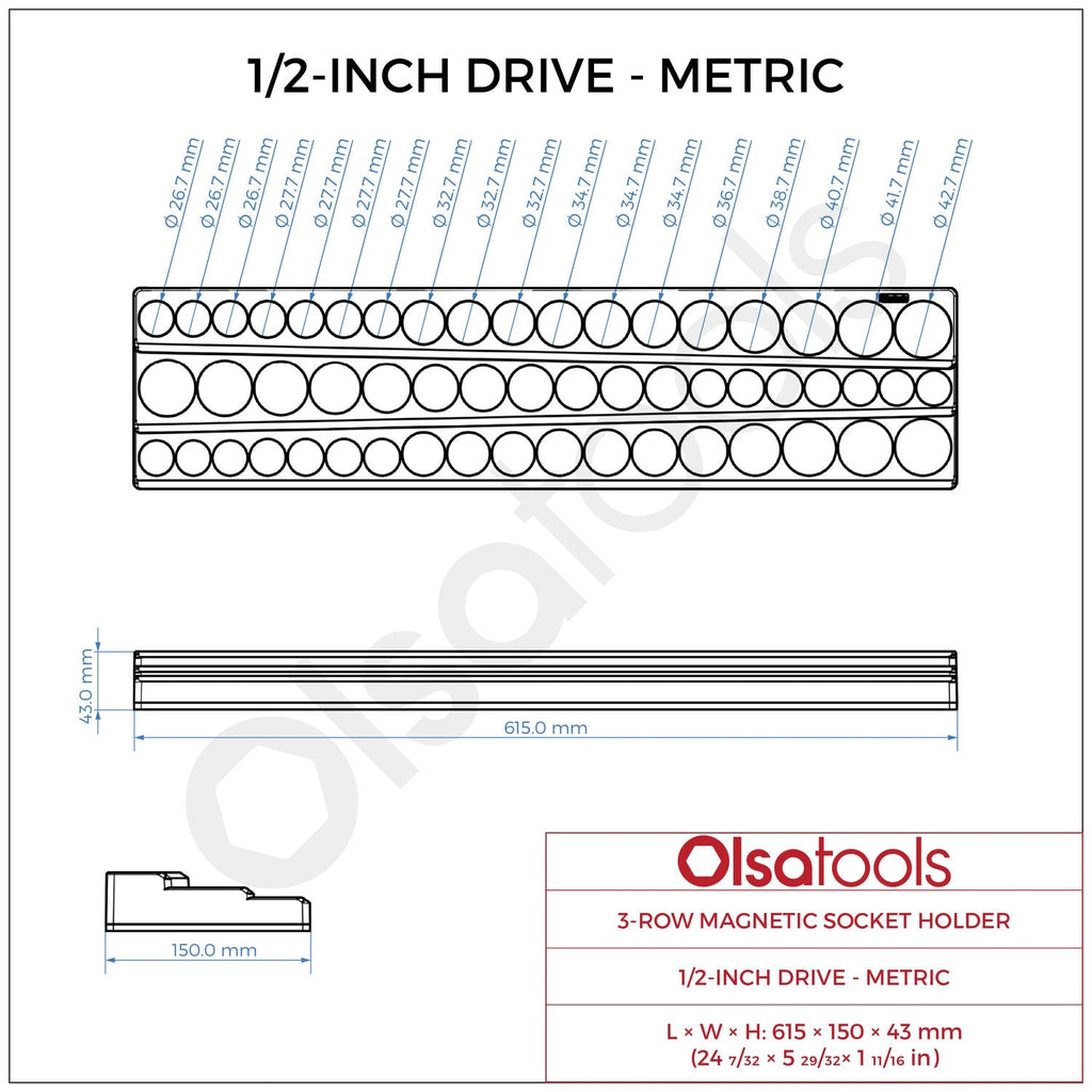 3-Row Magnetic Socket Holder