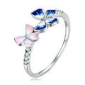 925 Sterling Silver Enamel Butterfly CZ Band Ring