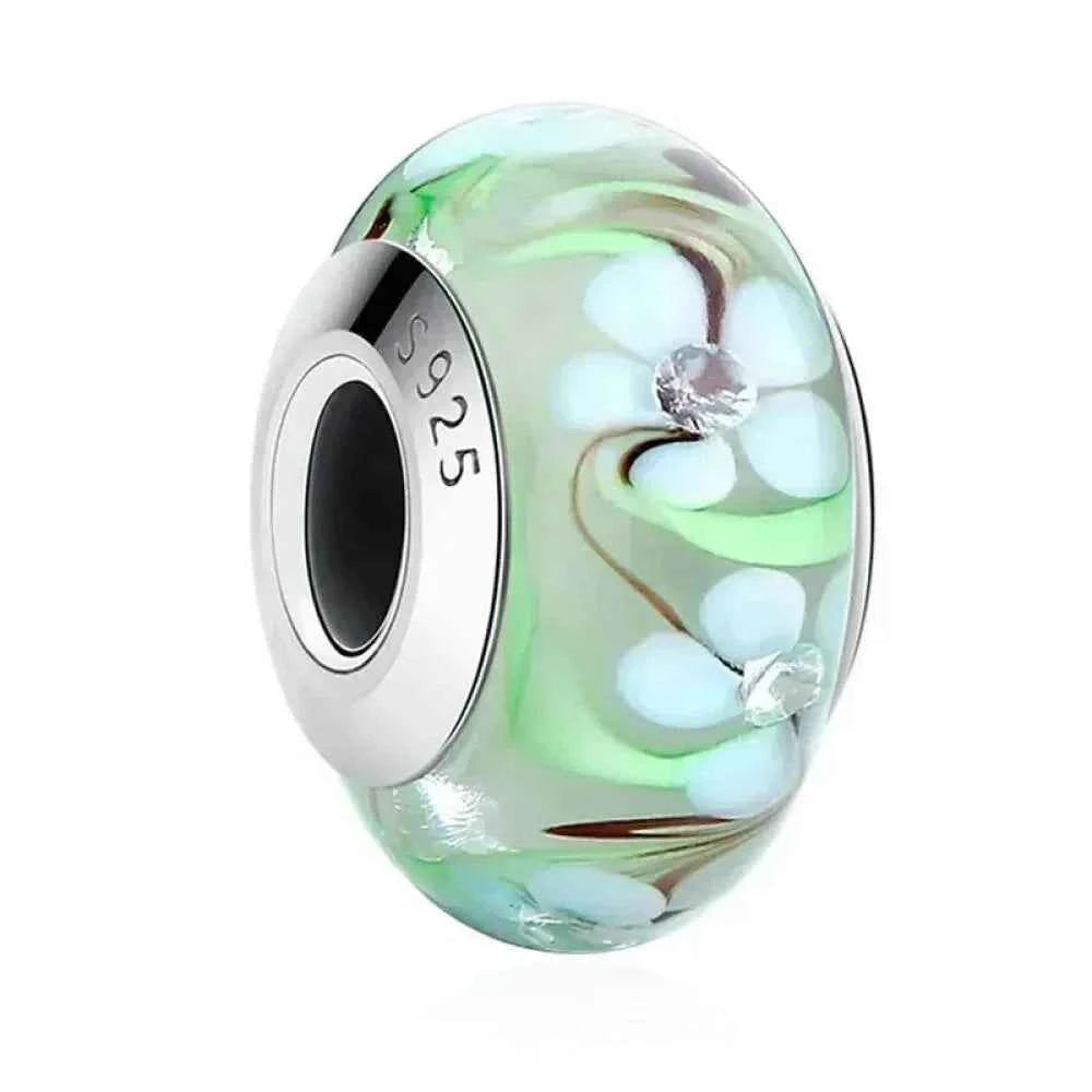 925 Sterling Silver Pink Flower Murano Glass Beads - Diy Bracelet Charms For A Festive Touch (Scz001)