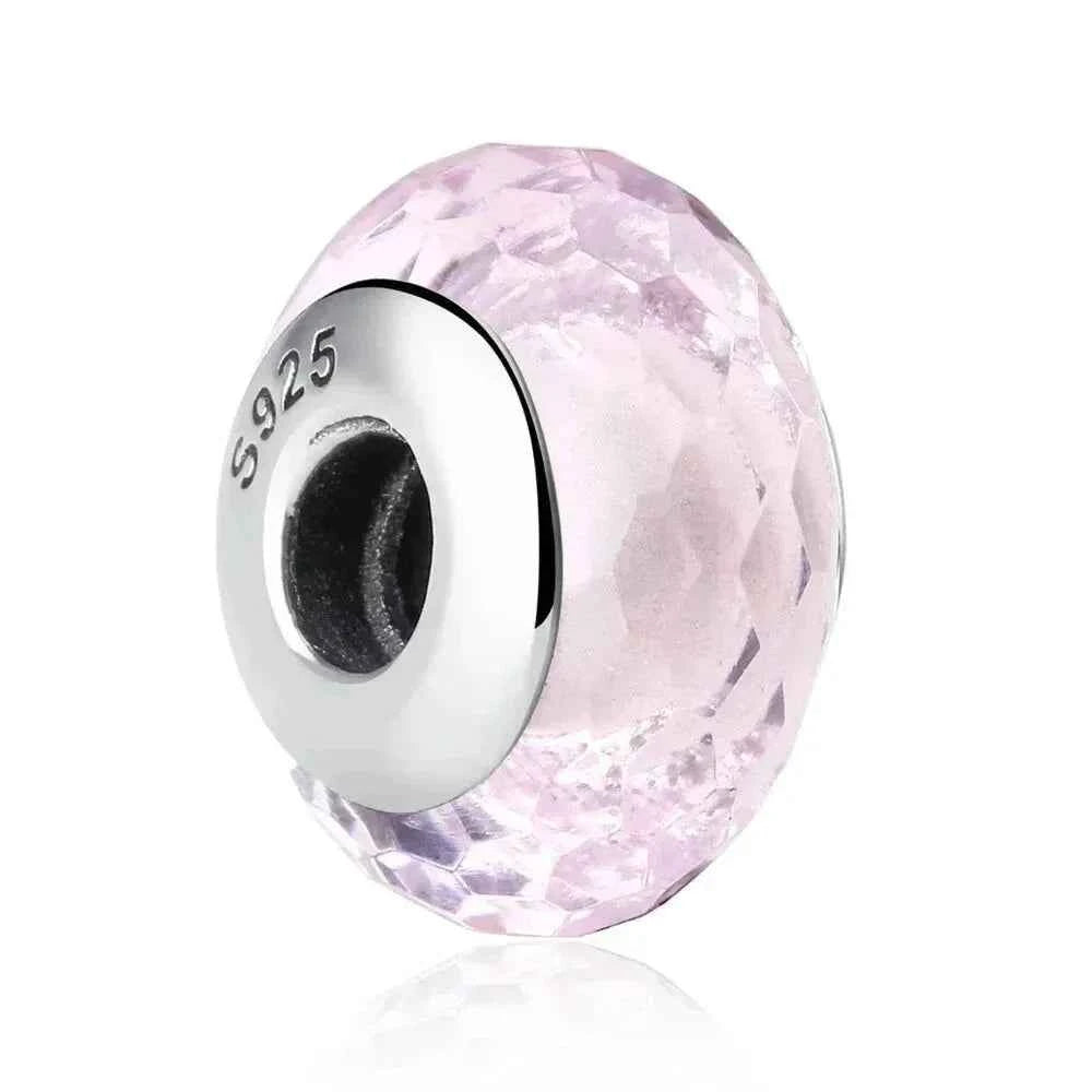 925 Sterling Silver Pink Flower Murano Glass Beads - Diy Bracelet Charms For A Festive Touch (Scz001)