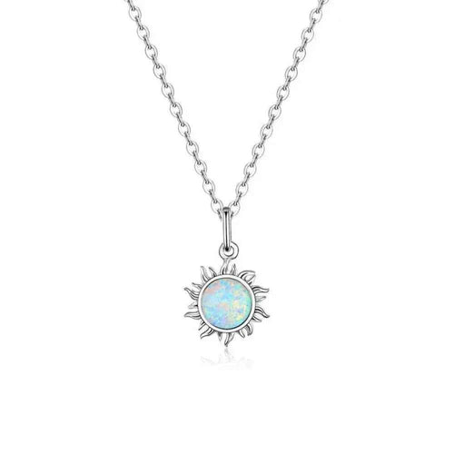 925 Sterling Silver White Opal Sun Pendant Necklace - Apollo Chain for Women