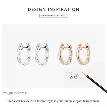 Genuine Sterling Silver Hoop Earrings - Elegant Rose Gold Color - Women's Fashion jewelry SCE808