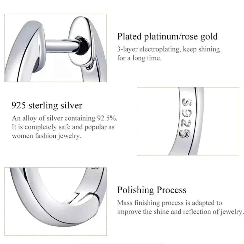 Genuine Sterling Silver Hoop Earrings - Elegant Rose Gold Color - Women's Fashion jewelry SCE808