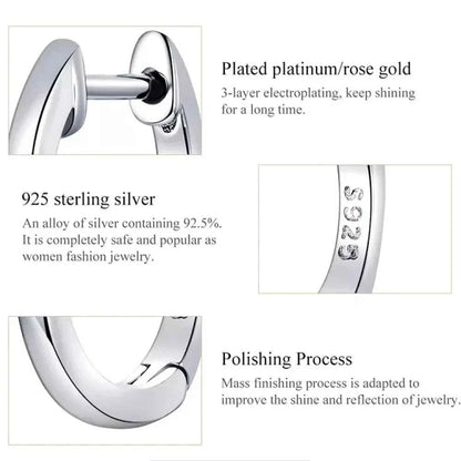 Genuine Sterling Silver Hoop Earrings - Elegant Rose Gold Color - Women's Fashion jewelry SCE808