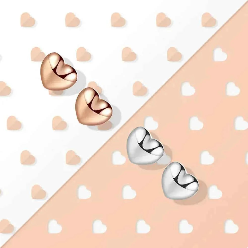 925 Sterling Silver Petite Plain Hearts Stud Earrings | Minimalist Fine jewelry