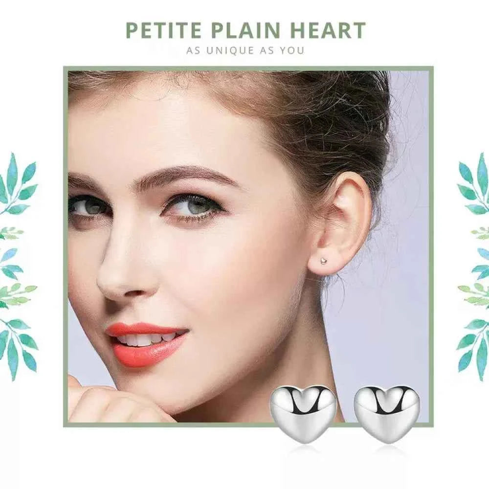 925 Sterling Silver Petite Plain Hearts Stud Earrings | Minimalist Fine jewelry
