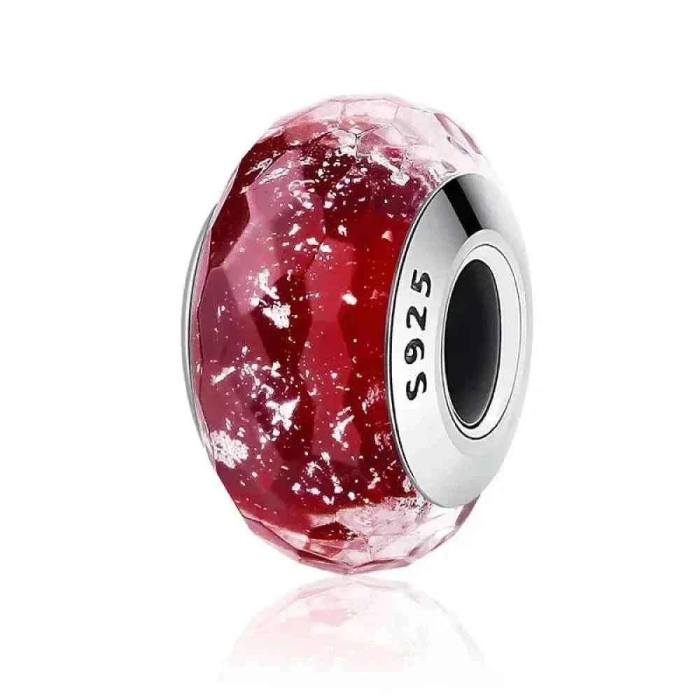 925 Sterling Silver Pink Flower Murano Glass Beads - Diy Bracelet Charms For A Festive Touch (Scz001)