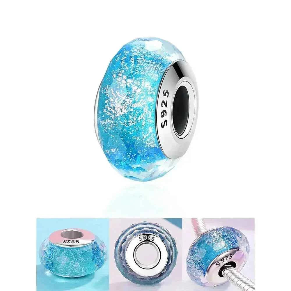 925 Sterling Silver Pink Flower Murano Glass Beads - Diy Bracelet Charms For A Festive Touch (Scz001)