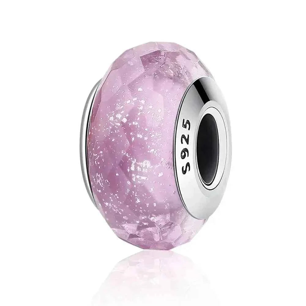 925 Sterling Silver Pink Flower Murano Glass Beads - Diy Bracelet Charms For A Festive Touch (Scz001)