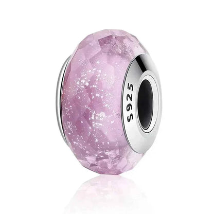925 Sterling Silver Pink Flower Murano Glass Beads - Diy Bracelet Charms For A Festive Touch (Scz001)