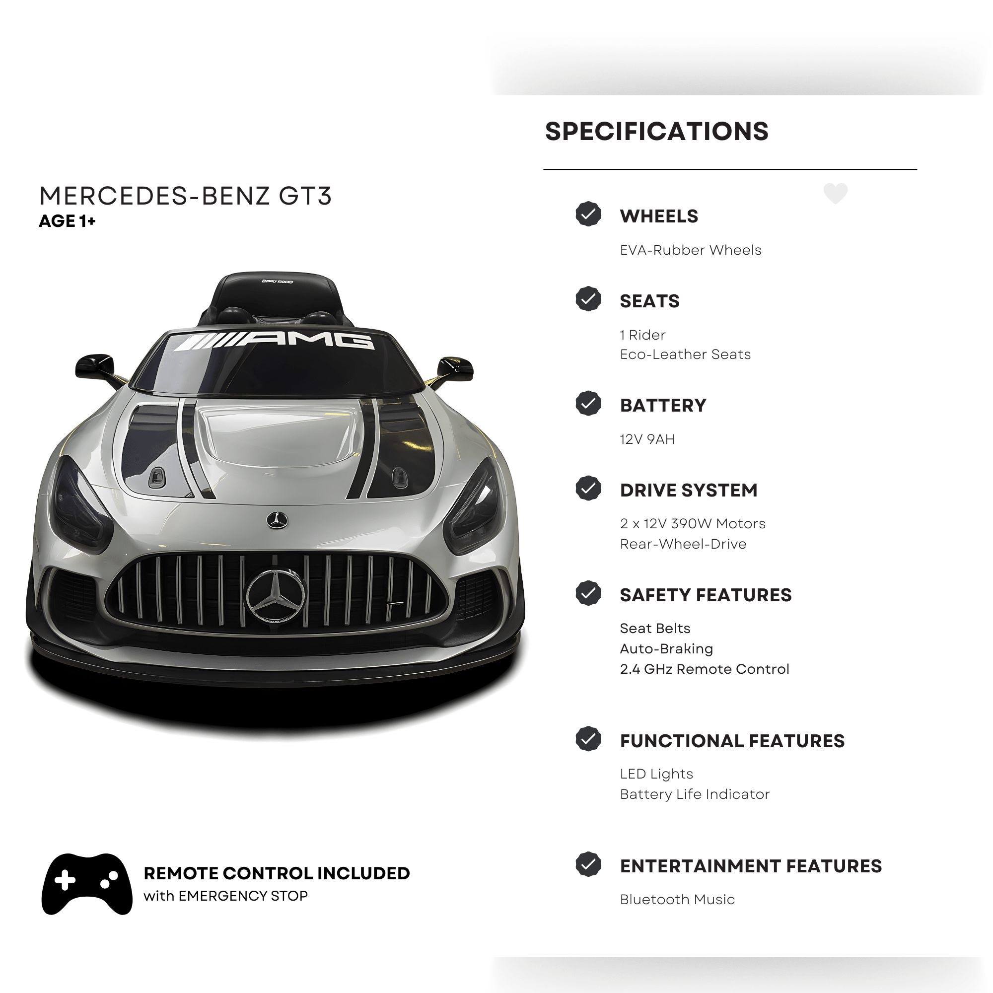 Silver, Complete Sport 12V Official Mercedes-Benz GT3, RC
