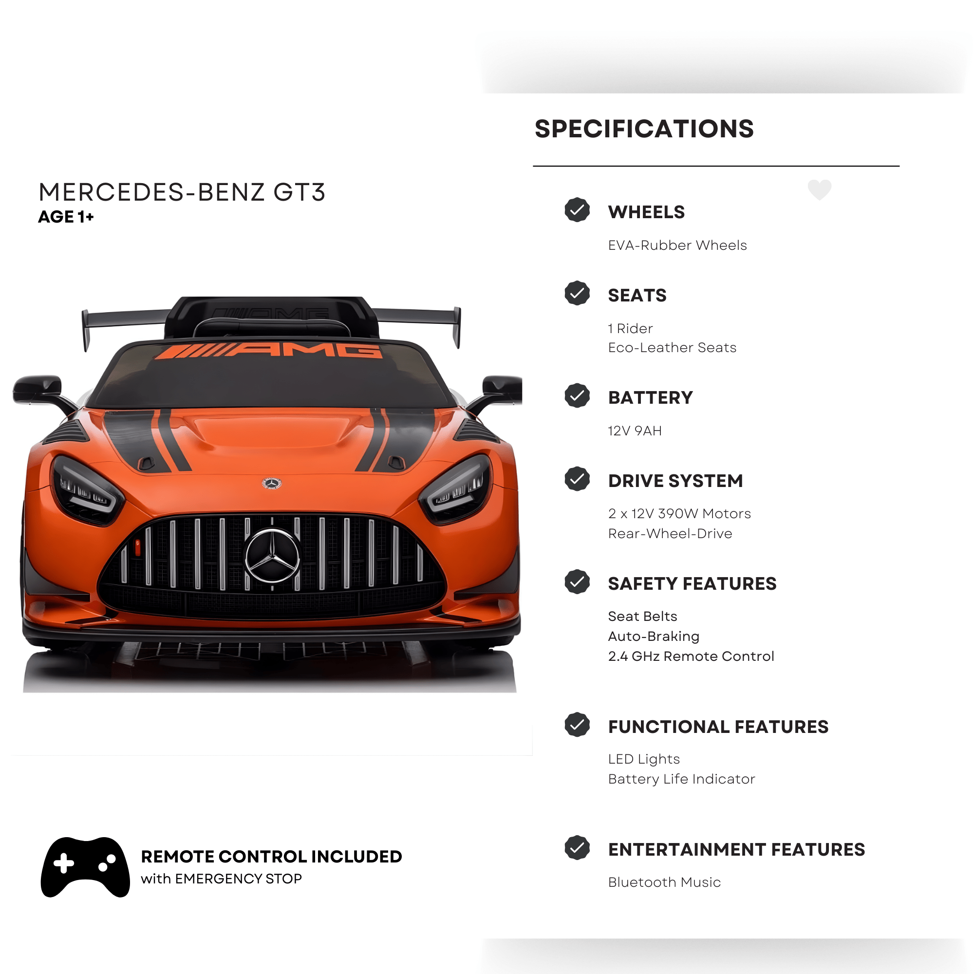 Orange, Complete Sport 12V Official Mercedes-Benz GT3, RC