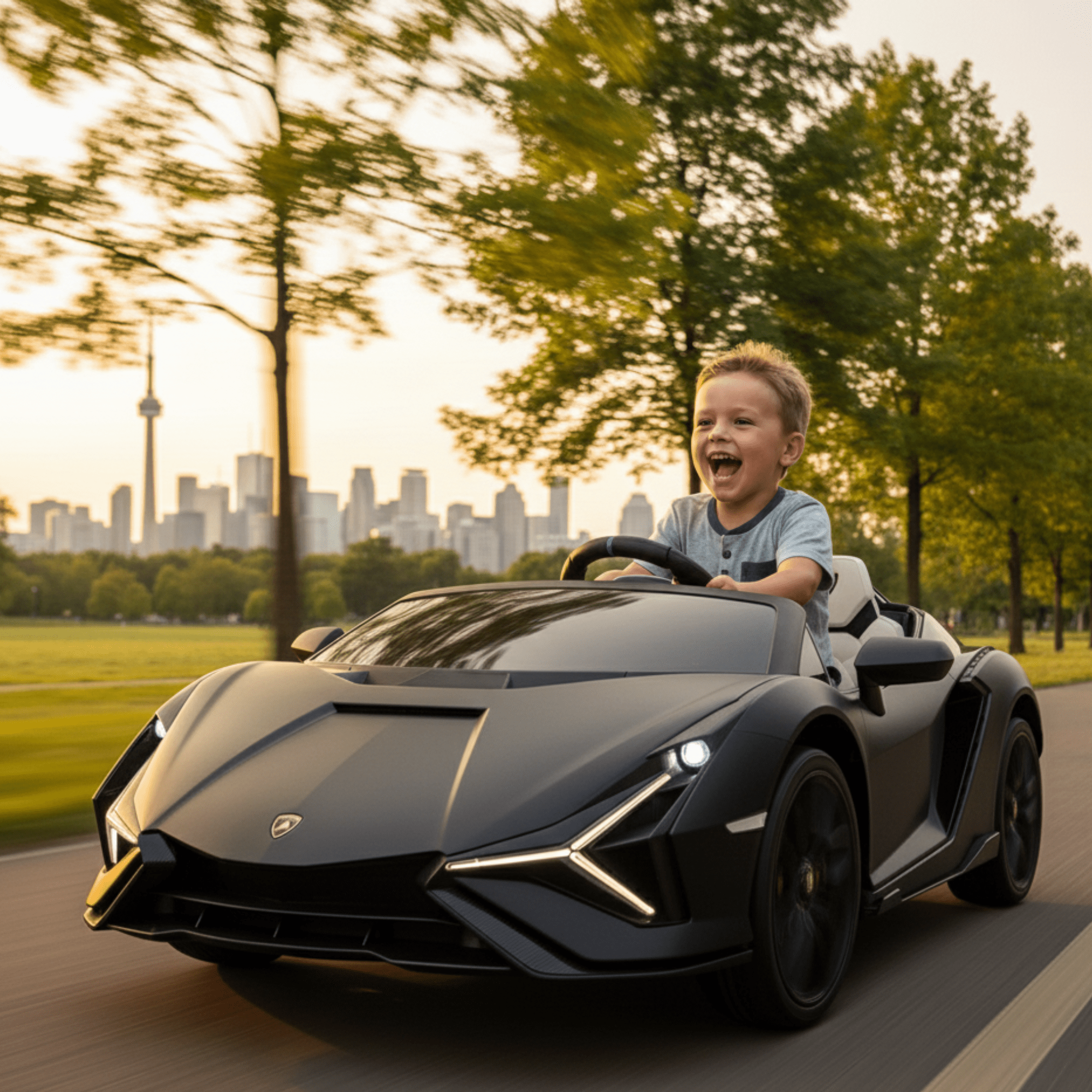 24V Luxurious Matte Black Nero Nemesis Lamborghini Sian 2-Seater Ride-On Drift Car