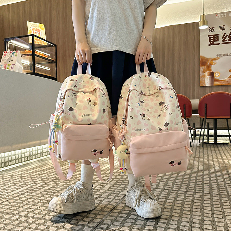New High-Looking Japanese Style Fresh, Sweet and Cute Puppy Backpack for Middle and High School Students Lightweight Large-Capacity Backpack