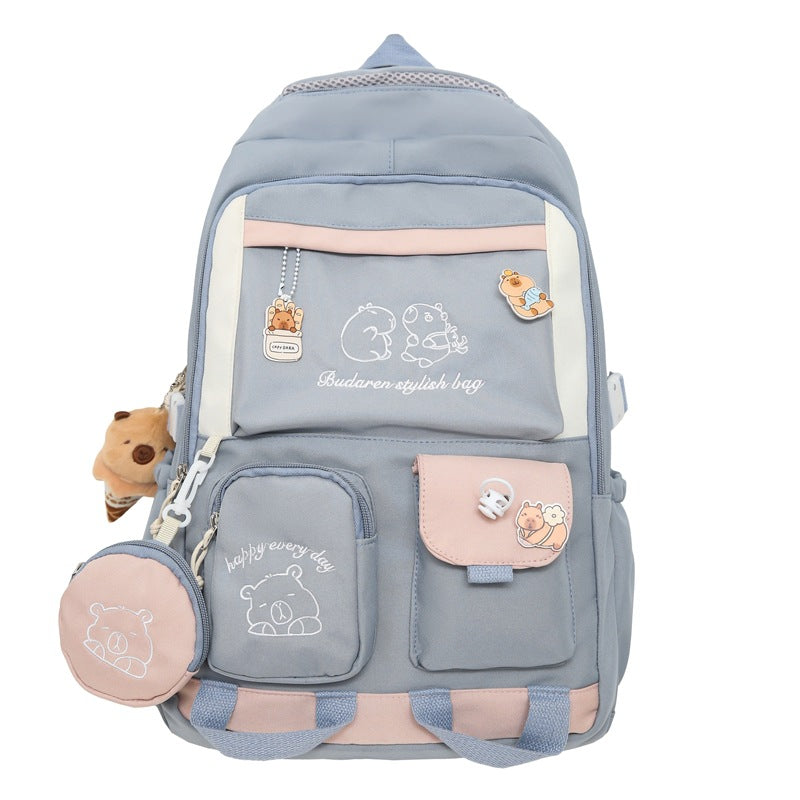 Ins Style School Bag for Girls, Versatile Color-Blocking Large-Capacity Backpack for Middle School and High School Students, Campus Style
