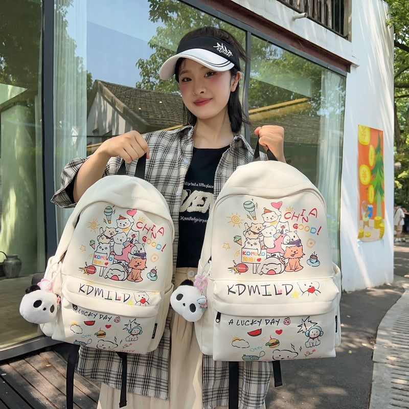Cute Graffiti Schoolbag Women Junior High School Students Large Capacity Computer Bag Large small size Travel Backpack Western-style Backpack
