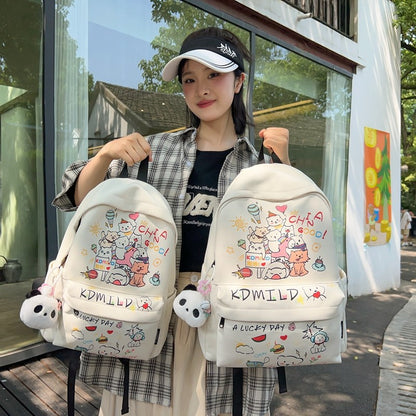 Cute Graffiti Schoolbag Women Junior High School Students Large Capacity Computer Bag Large small size Travel Backpack Western-style Backpack