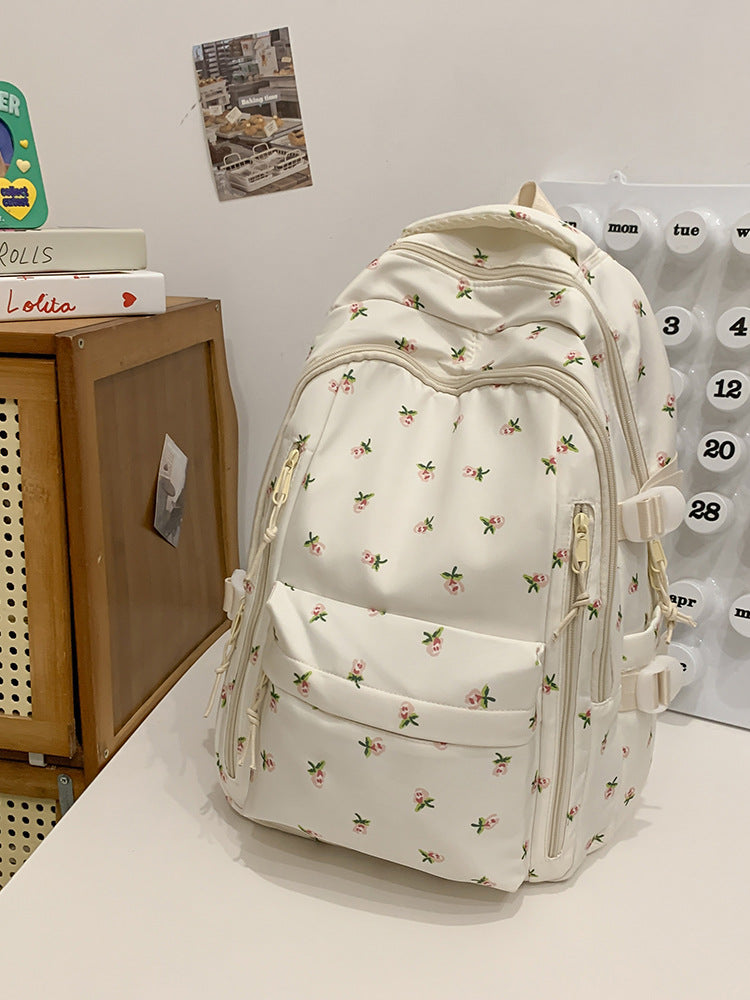 Cross-Border Ready-Made Backpack for Women, Large-Capacity Junior High School Student Schoolbag, Floral Sweet Schoolbag, New Style for Primary School Students