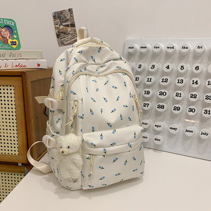 Cross-Border Ready-Made Backpack for Women, Large-Capacity Junior High School Student Schoolbag, Floral Sweet Schoolbag, New Style for Primary School Students