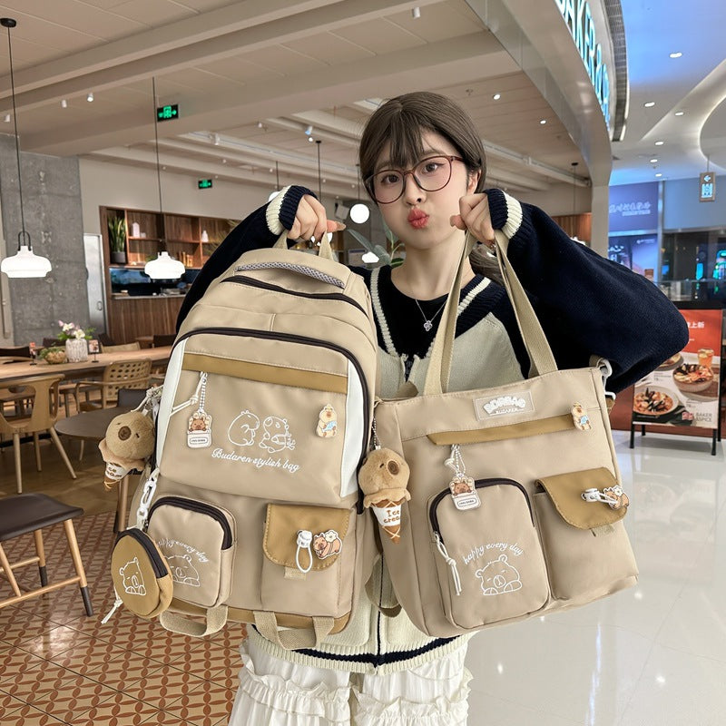 Ins Style School Bag for Girls, Versatile Color-Blocking Large-Capacity Backpack for Middle School and High School Students, Campus Style