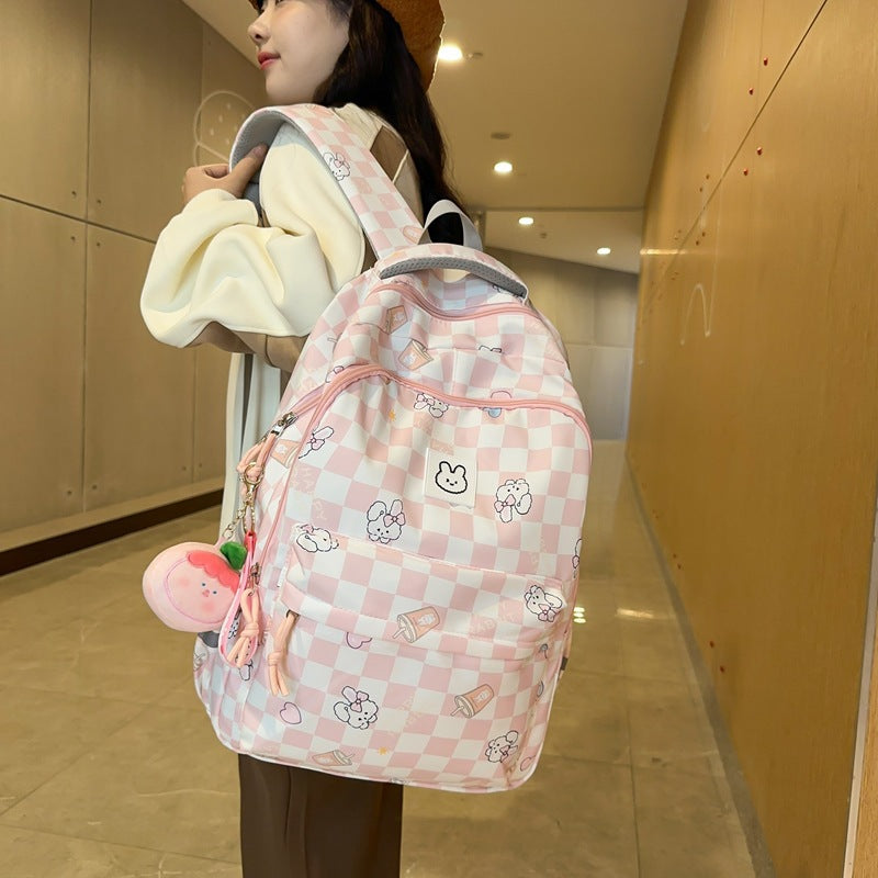 New Korean Style Ins Fashion Schoolbag Women's Junior High School Girl's Heart Japanese Style Small Square Backpack Large Capacity Casual Bag