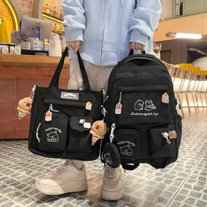 Ins Style School Bag for Girls, Versatile Color-Blocking Large-Capacity Backpack for Middle School and High School Students, Campus Style