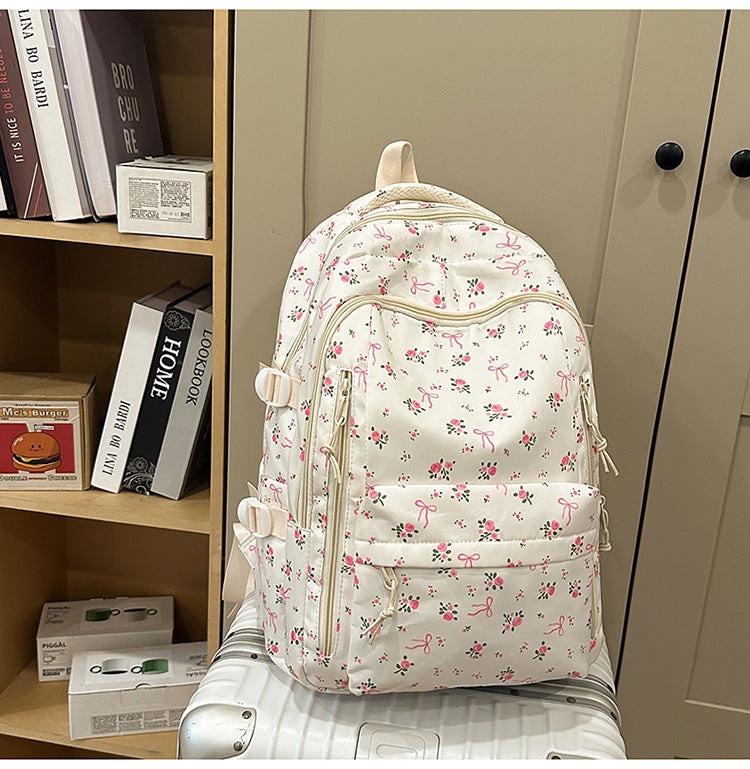 Cross-Border Ready-Made Backpack for Women, Large-Capacity Junior High School Student Schoolbag, Floral Sweet Schoolbag, New Style for Primary School Students