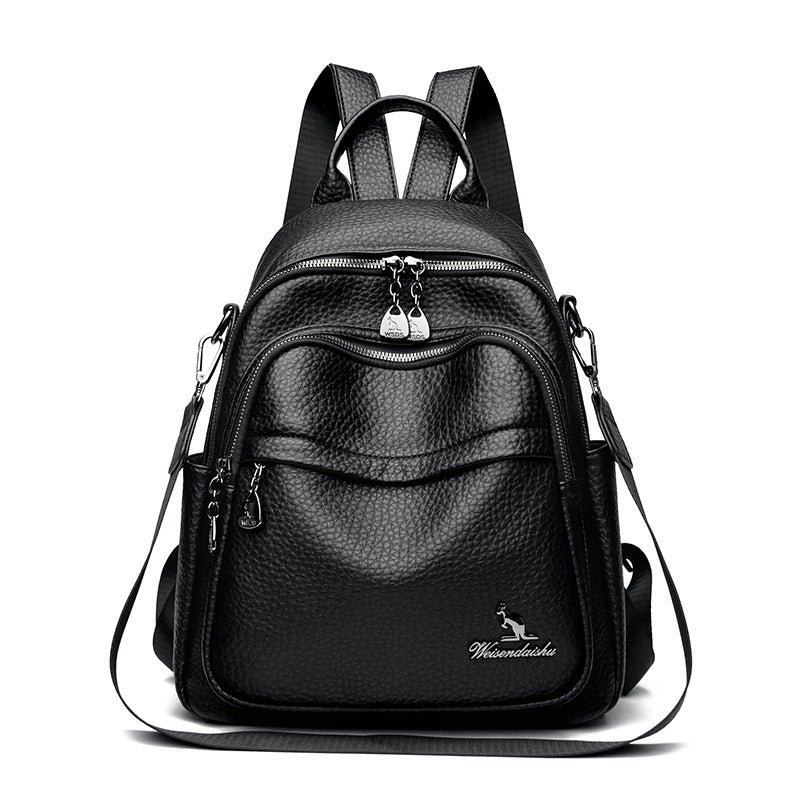 Foreign Trade Hot-Selling Women's Backpack 2026 Simple Solid Color Black Travel Backpack Multifunctional Girls' School Bag Backpack