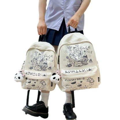 Cute Graffiti Schoolbag Women Junior High School Students Large Capacity Computer Bag Large small size Travel Backpack Western-style Backpack