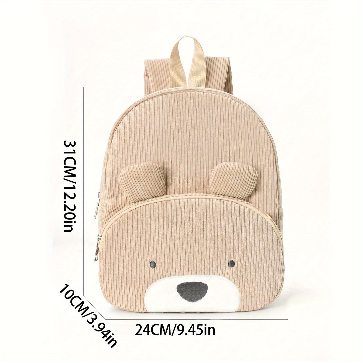 Cross-Border Corduroy Backpack, Large Capacity Student Cartoon Bear School Bag, Fashionable, Casual, High-Looking and Cute Backpack