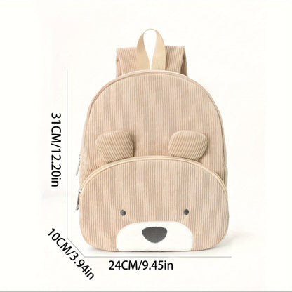 Cross-Border Corduroy Backpack, Large Capacity Student Cartoon Bear School Bag, Fashionable, Casual, High-Looking and Cute Backpack