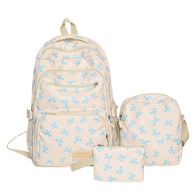 New Girls Backpack Japanese Ins Three-piece Bag Junior Senior high school Student Schoolbag Campus Style Large Capacity Backpack