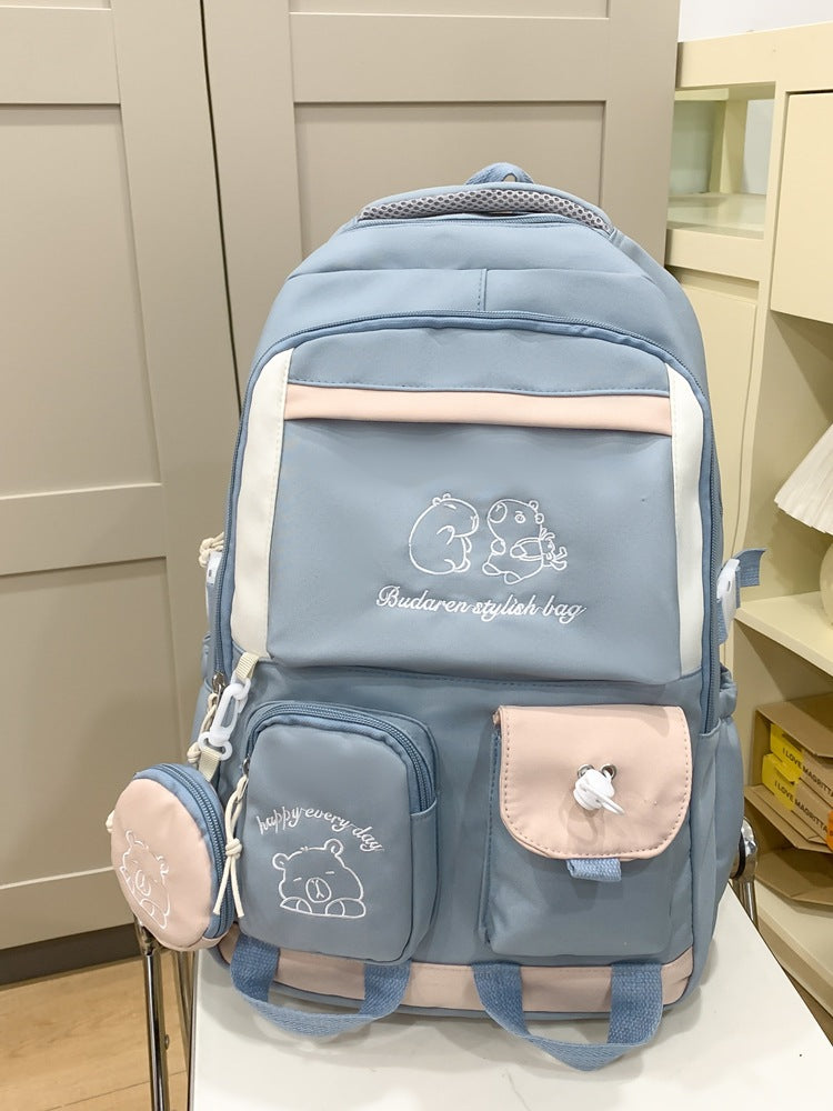 Ins Style School Bag for Girls, Versatile Color-Blocking Large-Capacity Backpack for Middle School and High School Students, Campus Style
