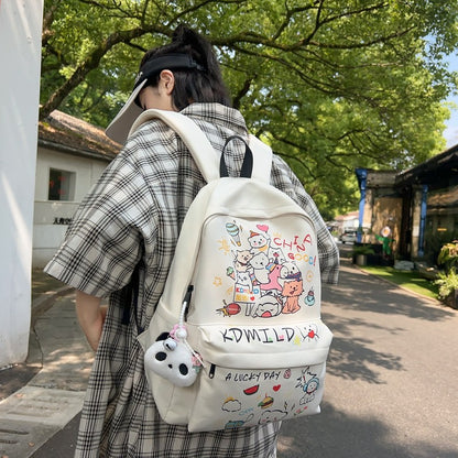 Cute Graffiti Schoolbag Women Junior High School Students Large Capacity Computer Bag Large small size Travel Backpack Western-style Backpack