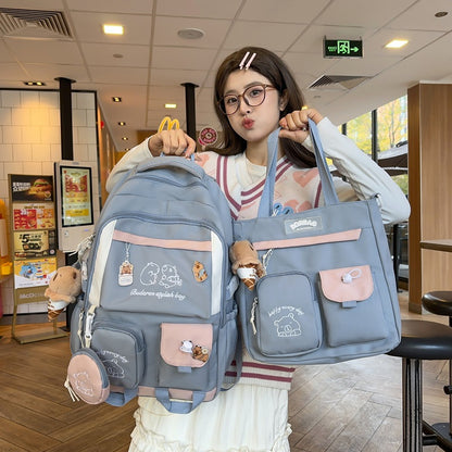 Ins Style School Bag for Girls, Versatile Color-Blocking Large-Capacity Backpack for Middle School and High School Students, Campus Style