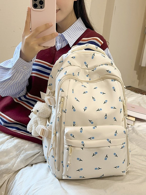 Cross-Border Ready-Made Backpack for Women, Large-Capacity Junior High School Student Schoolbag, Floral Sweet Schoolbag, New Style for Primary School Students