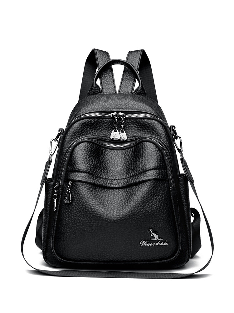 Foreign Trade Hot-Selling Women's Backpack 2026 Simple Solid Color Black Travel Backpack Multifunctional Girls' School Bag Backpack