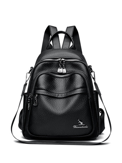 Foreign Trade Hot-Selling Women's Backpack 2026 Simple Solid Color Black Travel Backpack Multifunctional Girls' School Bag Backpack