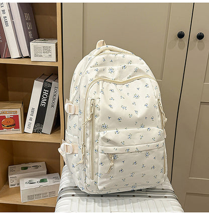 Cross-Border Ready-Made Backpack for Women, Large-Capacity Junior High School Student Schoolbag, Floral Sweet Schoolbag, New Style for Primary School Students