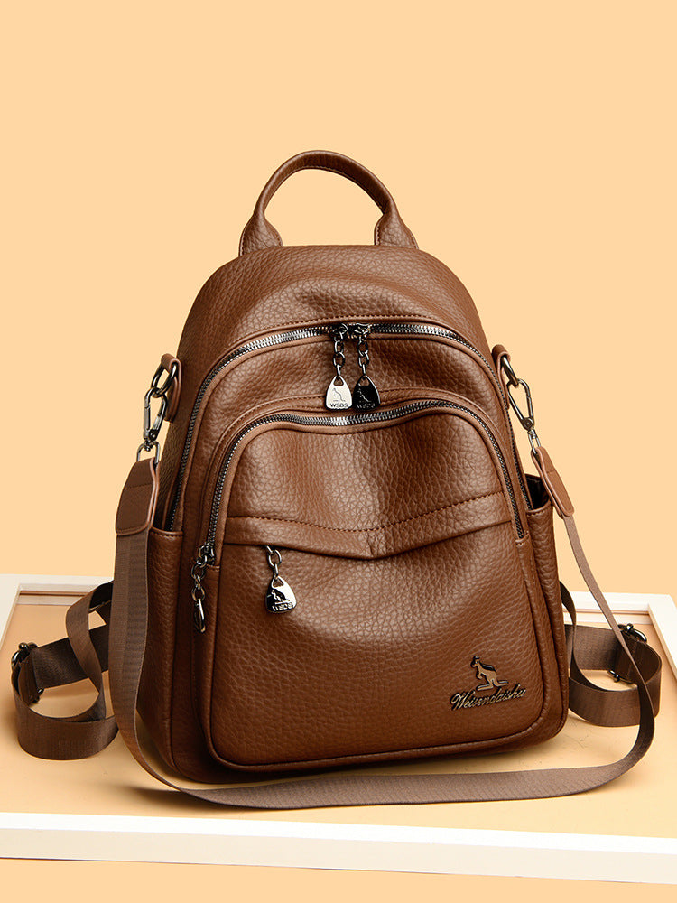 Foreign Trade Hot-Selling Women's Backpack 2026 Simple Solid Color Black Travel Backpack Multifunctional Girls' School Bag Backpack