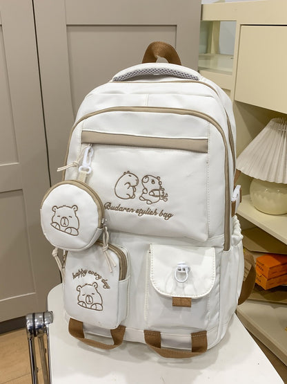 Ins Style School Bag for Girls, Versatile Color-Blocking Large-Capacity Backpack for Middle School and High School Students, Campus Style