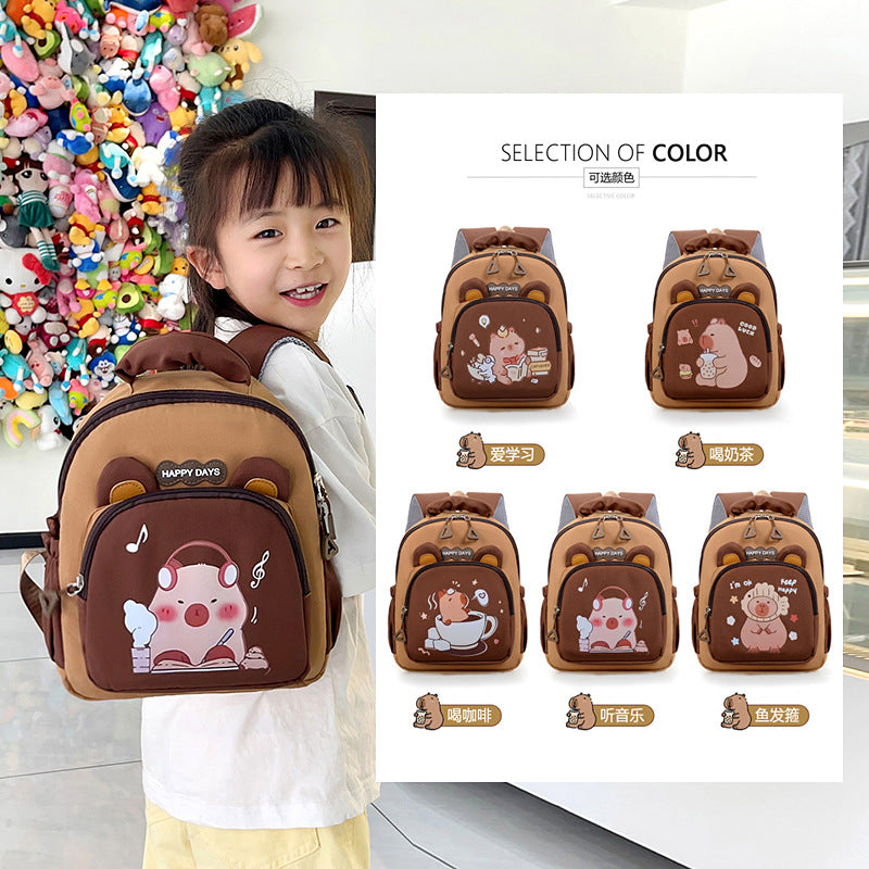 2025 New Capibala Student School Bag Large Capacity Cartoon Pattern Backpack Fashion Trend Backpack Wholesale