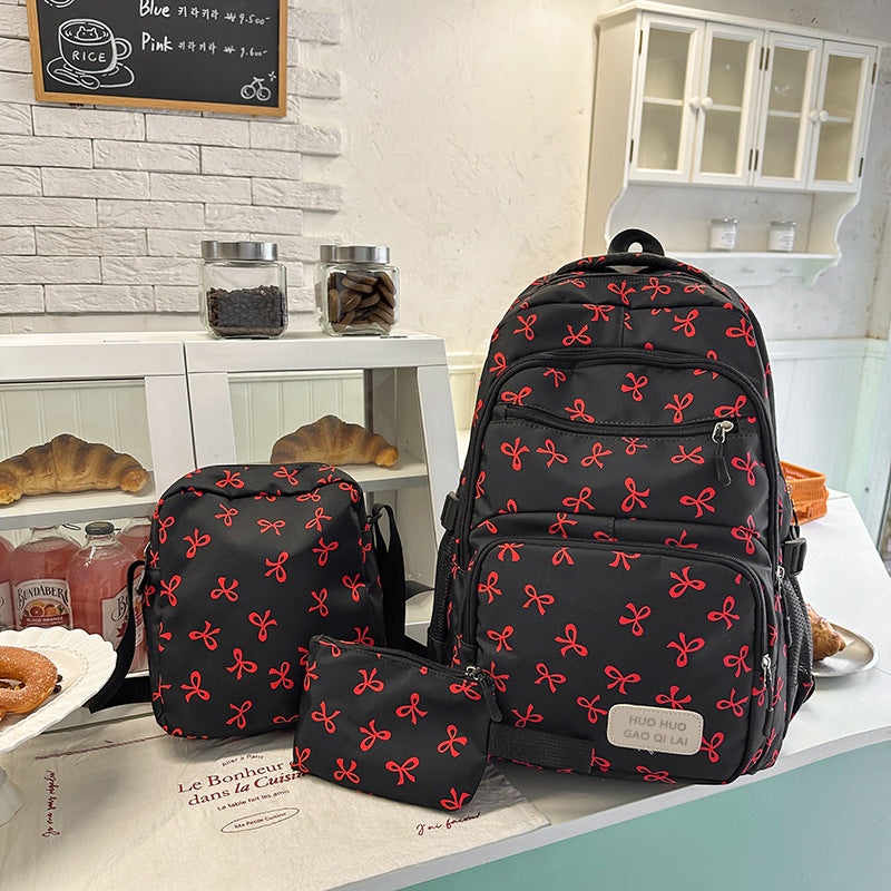 New Girls Backpack Japanese Ins Three-piece Bag Junior Senior high school Student Schoolbag Campus Style Large Capacity Backpack