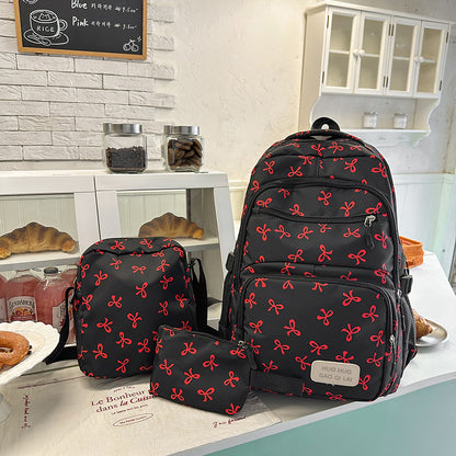 New Girls Backpack Japanese Ins Three-piece Bag Junior Senior high school Student Schoolbag Campus Style Large Capacity Backpack