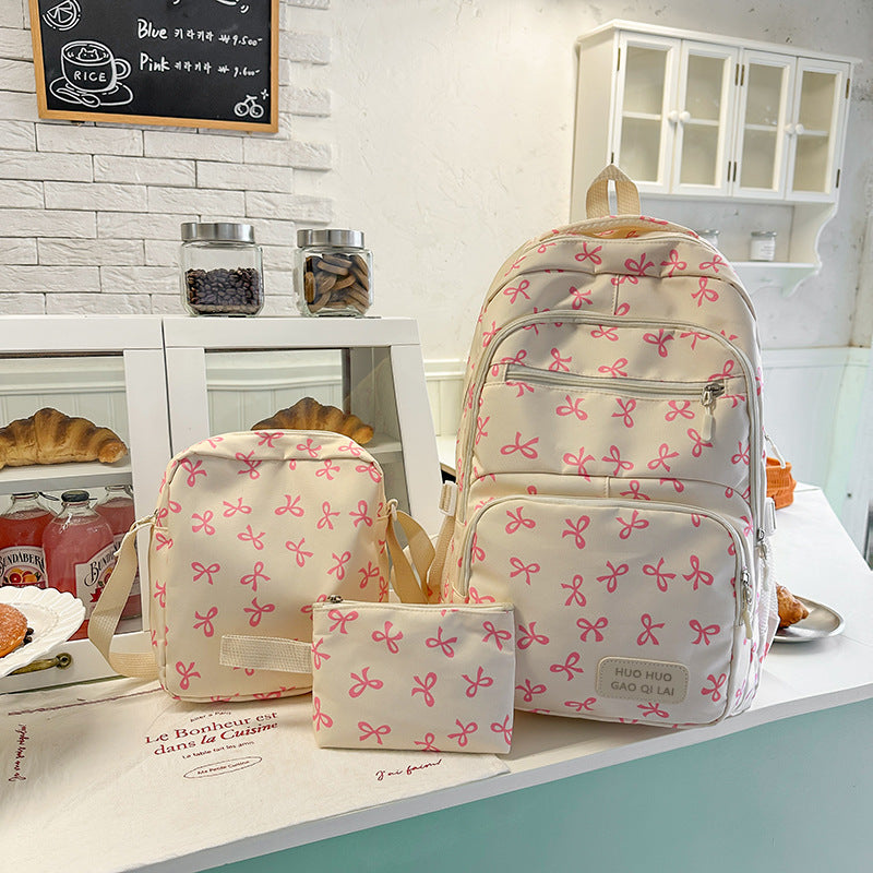 New Girls Backpack Japanese Ins Three-piece Bag Junior Senior high school Student Schoolbag Campus Style Large Capacity Backpack